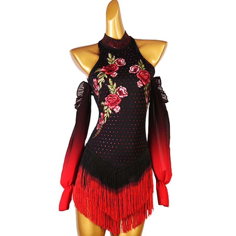 

Figure Skating Dress red black fringe Women girl Ice Skating Dress Gymnastics Costume custom crystal rhinestone b288