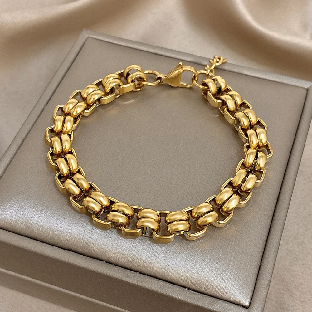 الفولاذ المقاوم للصدأ Chuky الشرير مربع سلسلة أساور للنساء الرجال أنيق مزدوجة الطبقات مقفل سلسلة سميكة أساور المعصم مجوهرات