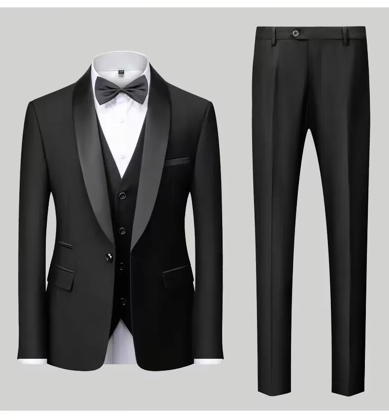

3 Pieces Formal Solid Men Suits Wedding Wear Business Male Groom Wedding Dress Casual Jacket Vest Pants Set for Party Prom