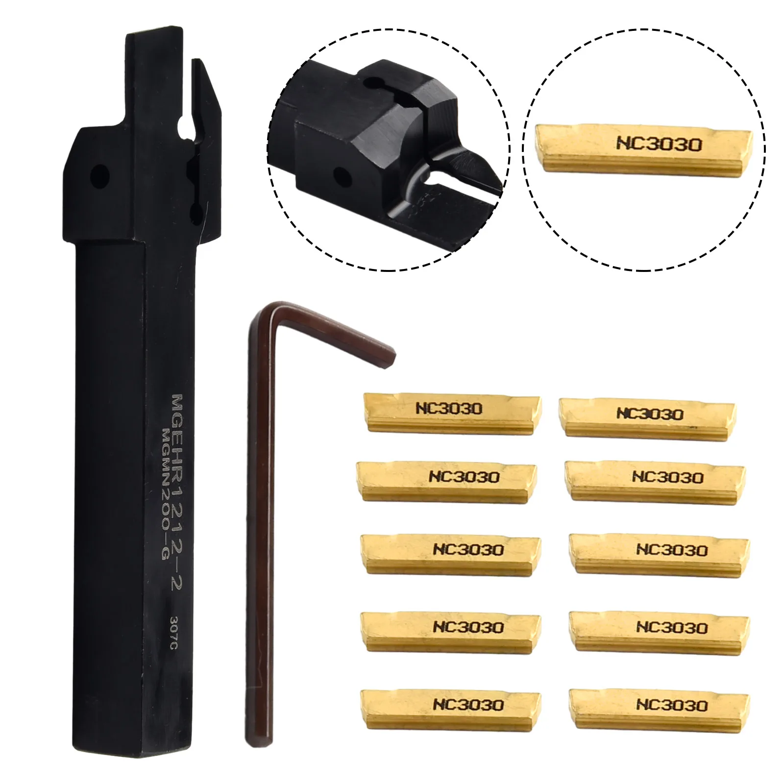 

10pcs MGMN200 Carbide Blades MGEHR1212-2 Lathe Tool Holder Slotting Tool Holder L-type Wrench CNC Turning Bar Tool Holder Blade