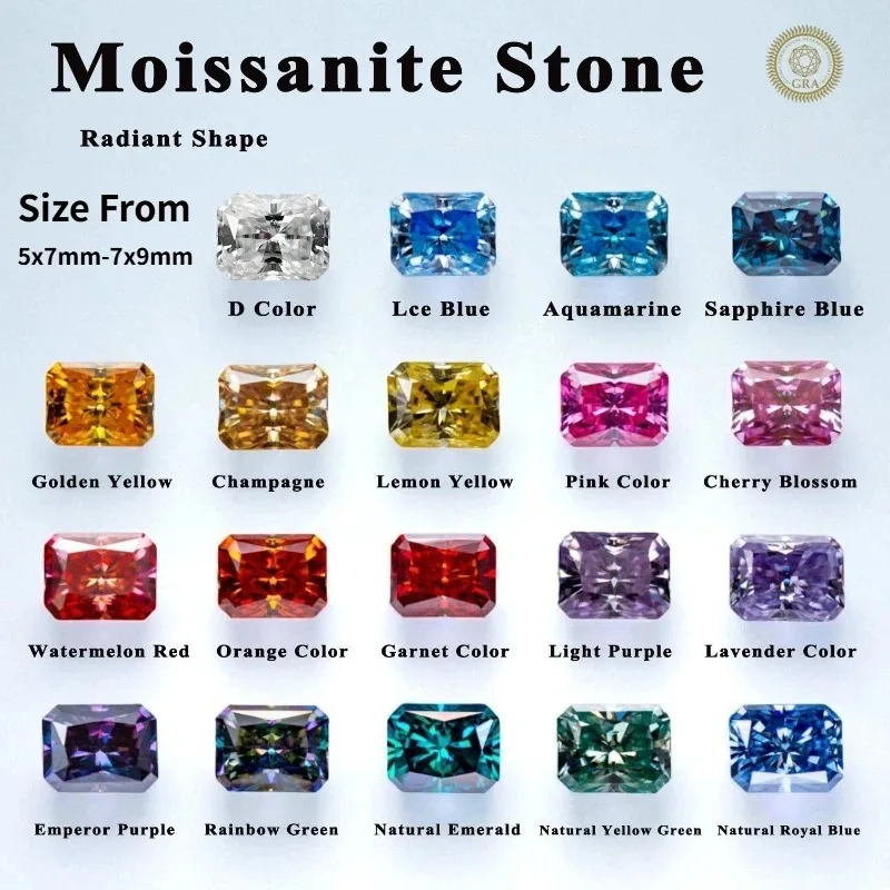Moissanite Gemstone Radiant Cut Lemon Yellow Color DIY Charms Jewelry Making Ring Necklace Earrings Main Materials Certificate