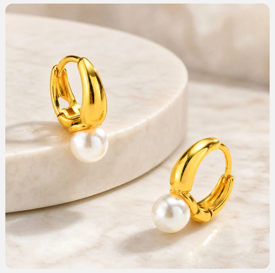 Vnox vergoldete Imitationsperlen-Creolen für Damen, elegante Ohrringe für Hochzeiten und Partys, Geschenkideen – Detail 5
