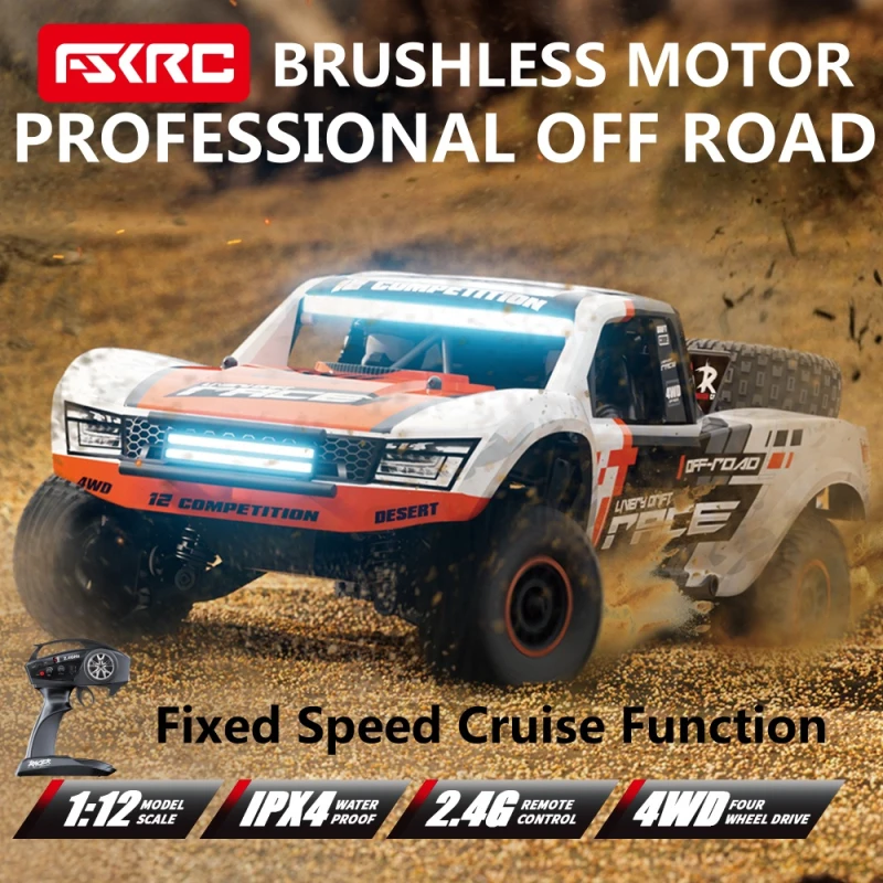 1:12 4wd deriva caminhão de curso curto com luzes led controle de cruzeiro giroscópio rc carro de corrida brinquedo veículo controle remoto sem escova