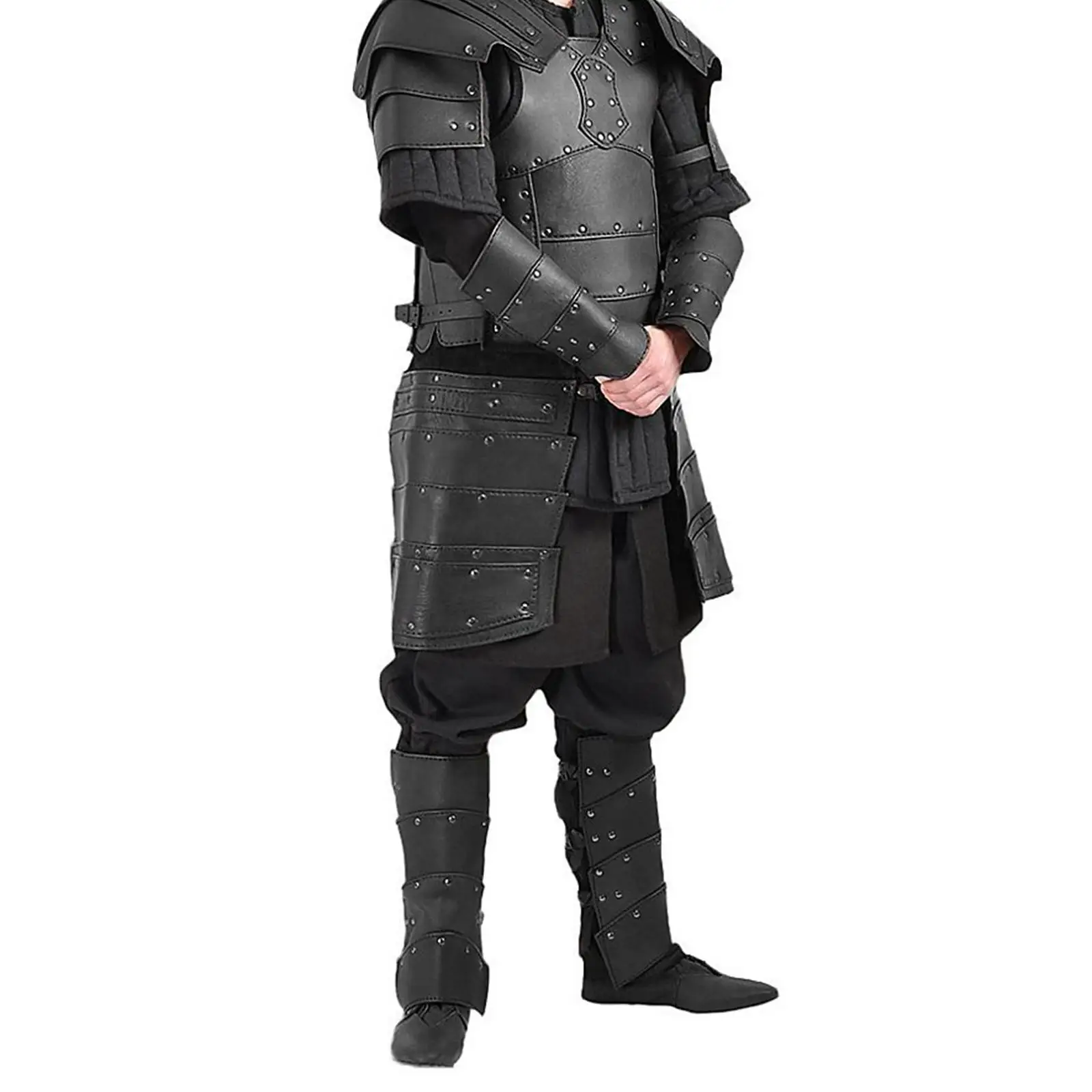 Medieval PU Leather Leg Guards Cosplay Costume Wrap Pirate Boots Tops Covers Black