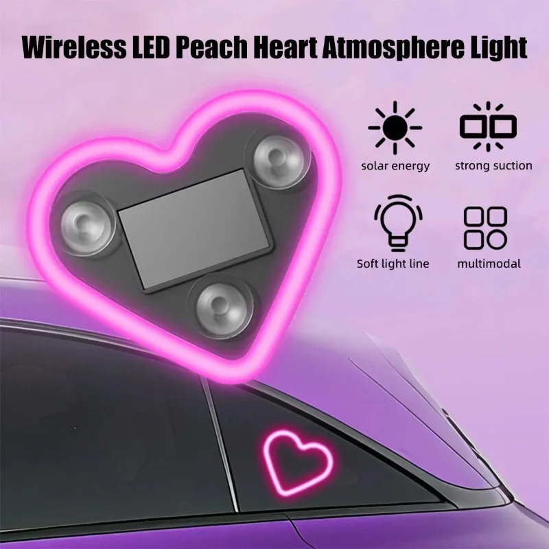 

Solar Emitting Sweet Heart Atmosphere Light Wiring Free For Car triangle window interior Motor Decoration Modification Neon Lamp