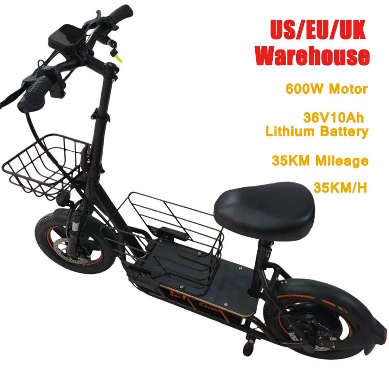 

Электросамокат для взрослых с задним мотором 600 Вт, аккумулятором 36В10Ач, 14-дюймовыми пневматическими шинами, для покупок, с двойными дисковыми тормозами