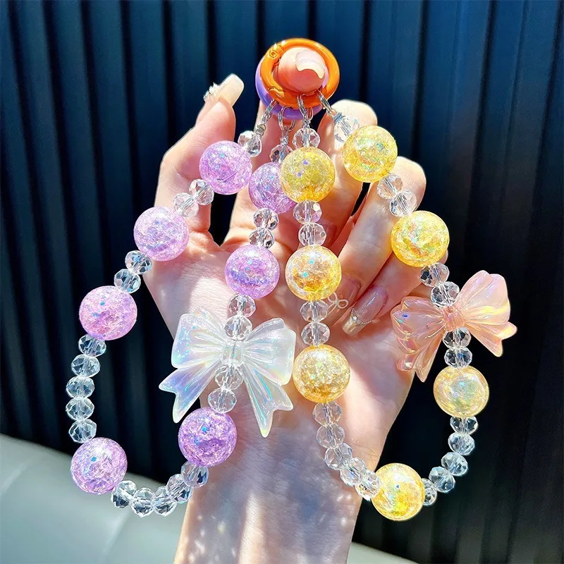 

New Colorful Acrylic Anti-Lost Phone Lanyard Chain Pendant Bow Beaded Bag Decoration Pendant Accessories Hanging Ornament Gift
