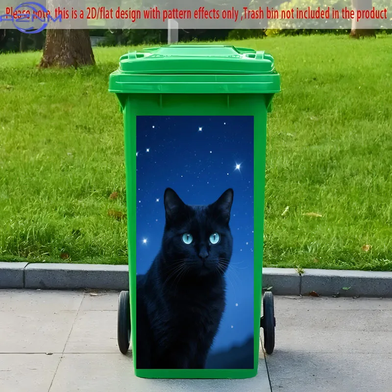 1pc 2D Self-Adhesive Trash Can Sticker Featuring a Black Cat Under The Starry Sky, a Creative Decoration for Trash Cans, Suita