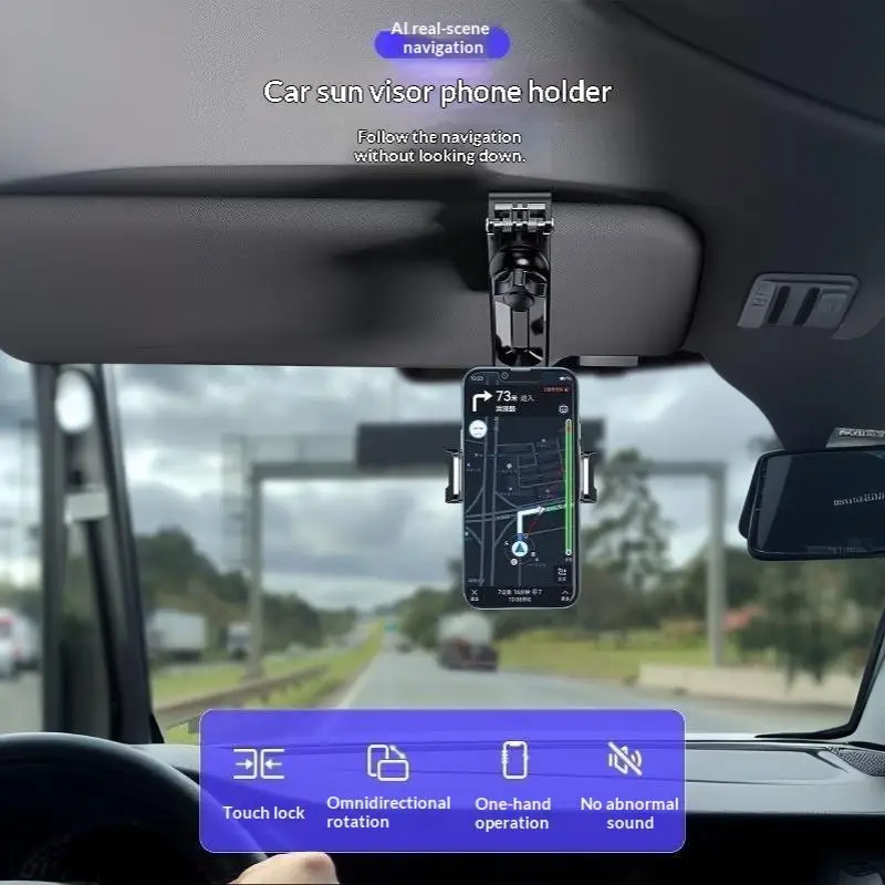 Car Sun Visor Phone Holder Universal 360° Adjustable Anti-Scratch Phone Bracket Fit 4.7-6.7 Inch Phone for Car GPS
