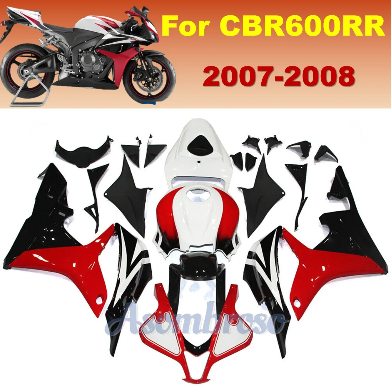 

Комплект обтекателя мотоцикла из АБС-пластика для Honda CBR600RR 2007 2008 CBR 600RR F5 07 08 CBR 600RR, комплект красно-белого капота