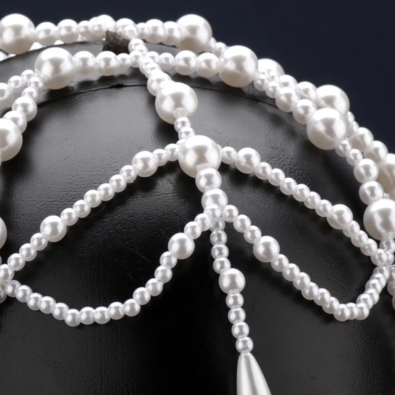 Handmade Pearl Tassel Hair Chain White Wedding Veil Net Hat Hair Accessory Bridal Groomsmen Decorations image 3