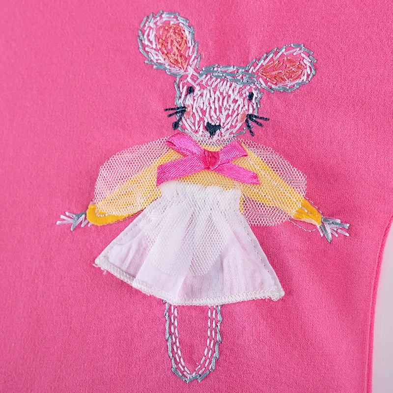 2025 Nuovo autunno rosa abito in pizzo rosso topo cartone animato europeo e americano 100 cotone morbido e carino abito stampato