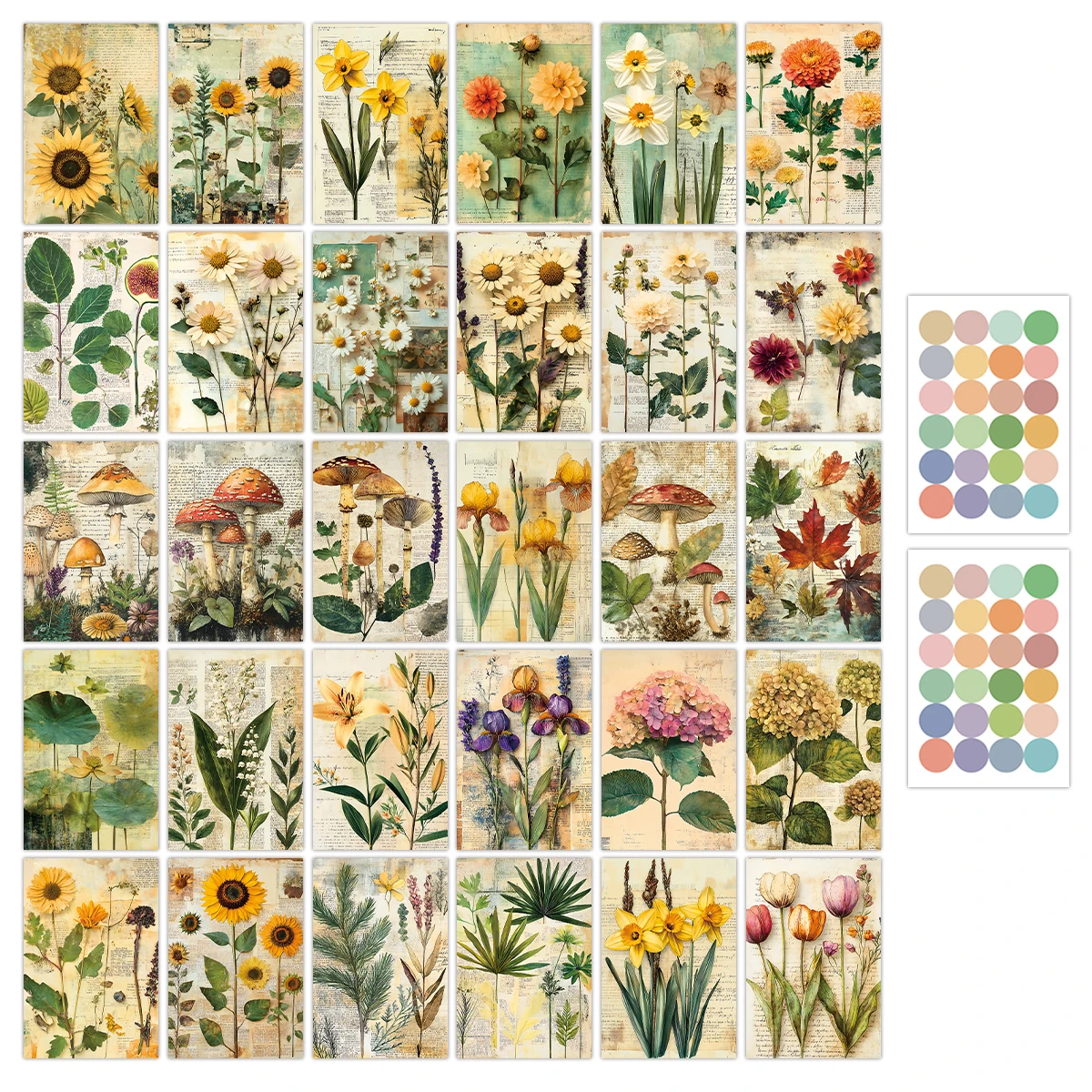 30 Stück Vintage-Wandaufkleberkarten mit botanischem Thema für Zuhause, Büro, Zimmer, Kunstdekoration, Tagebücher und Geschenkherstellung, DIY-Bastelpostkarten