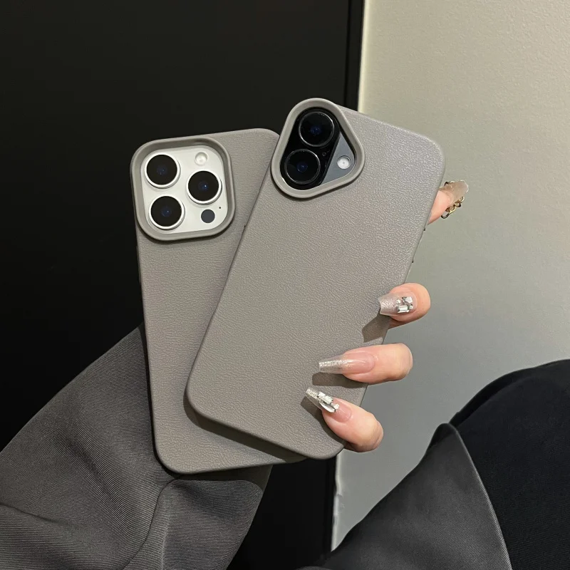 

Suitable for lychee pattern grayiphone16 pro max Minimalist anti-shock full protection case for Apple mobile phones 14 pro max