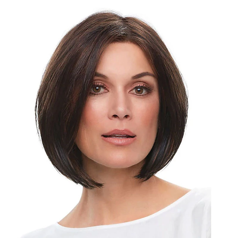 's Straight Bob Wig Short Dark Brown Synthetic Hair Women's Fashion Design