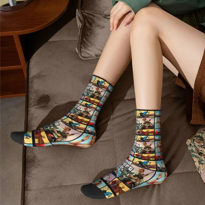 Grand Theft Auto Mens Crew Socks Unisex Fashion 3D Printing GTA Adventure Game Dress Socks
