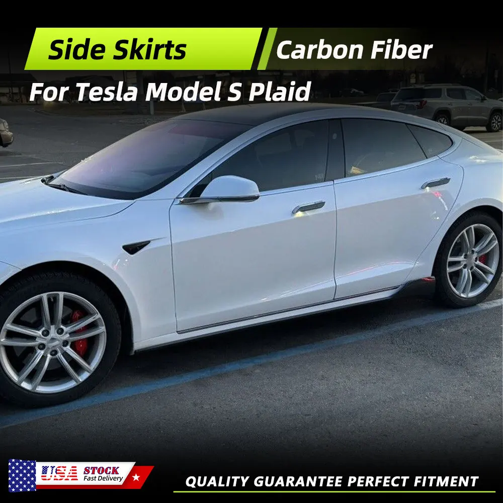 

For Tesla Model S Plaid Sedan 2021-2023 Car Side Extension Spoiler Car Side Skirts Extenion Lips Aprons Body Kits Carbon Fiber