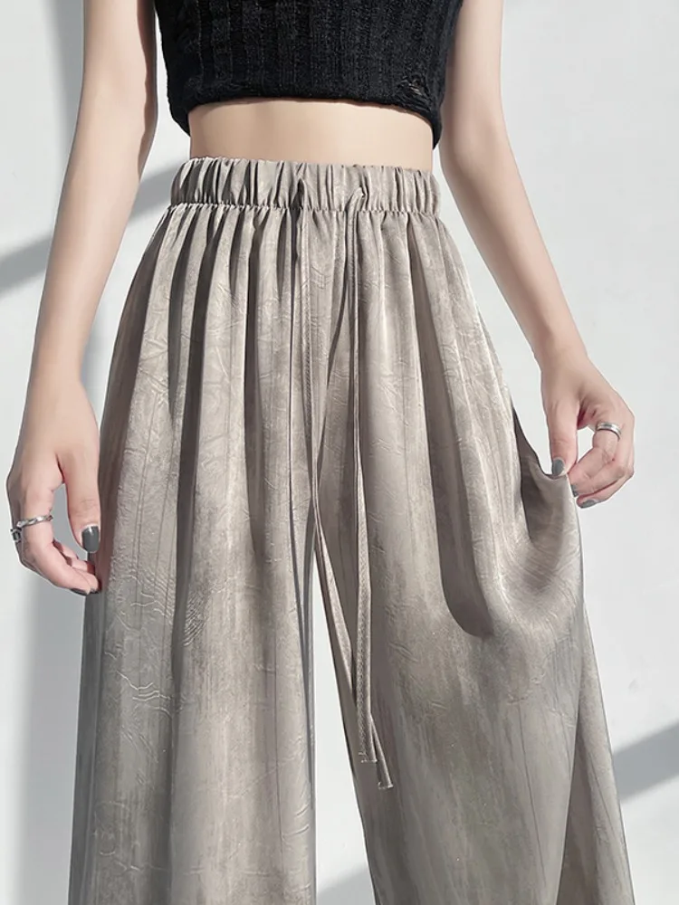 夏用アイスシルクワイドレッグパンツ レディース アセテートサテン染め ルーズカジュアルパンツ 小さいサイズ 日焼け防止パンツ ドラウォーキ...