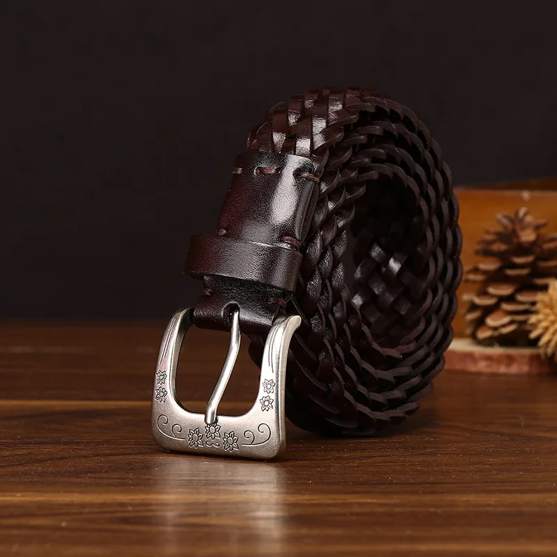 Unisex Vintage Handmade Weaving Men's Genuine Leather Belt Women's Pure Cowhide Weave Fashion Personality Trend Pants Belt