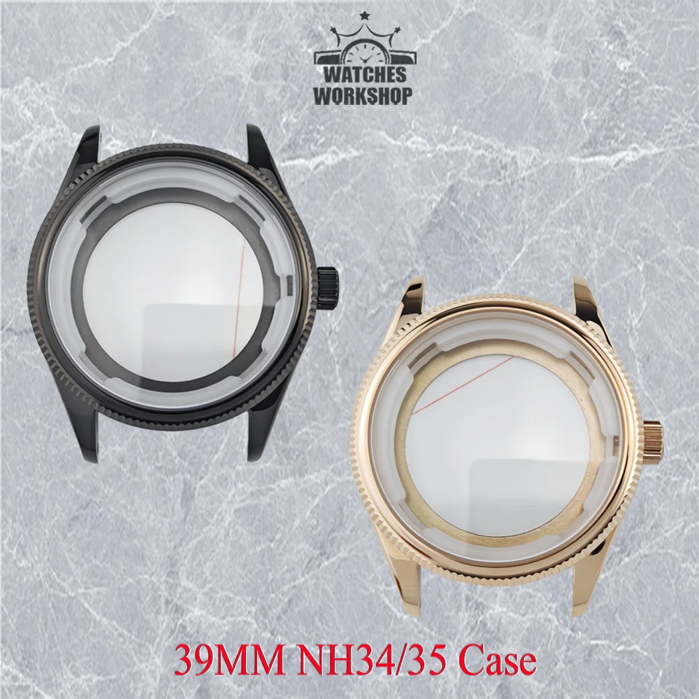 39mm Fluted Bezel Stainless Steel Watch Case Sapphire Case Back Fit NH35 NH36 NH34 4R35 Movement Waterproof Watch Mod Accessory