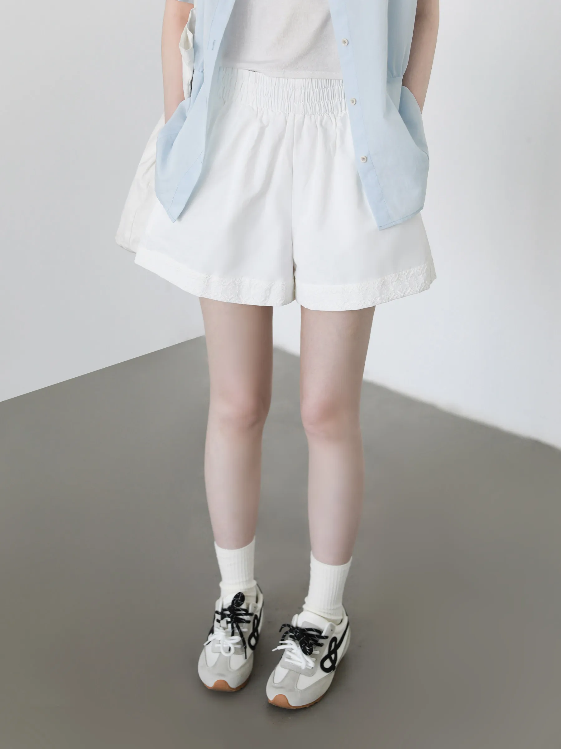 CHIC VEN New Women Short Loose Casual High Waist A-line Short Pants Embroidered Edge Elastic Waist Lady Shorts Summer 2026