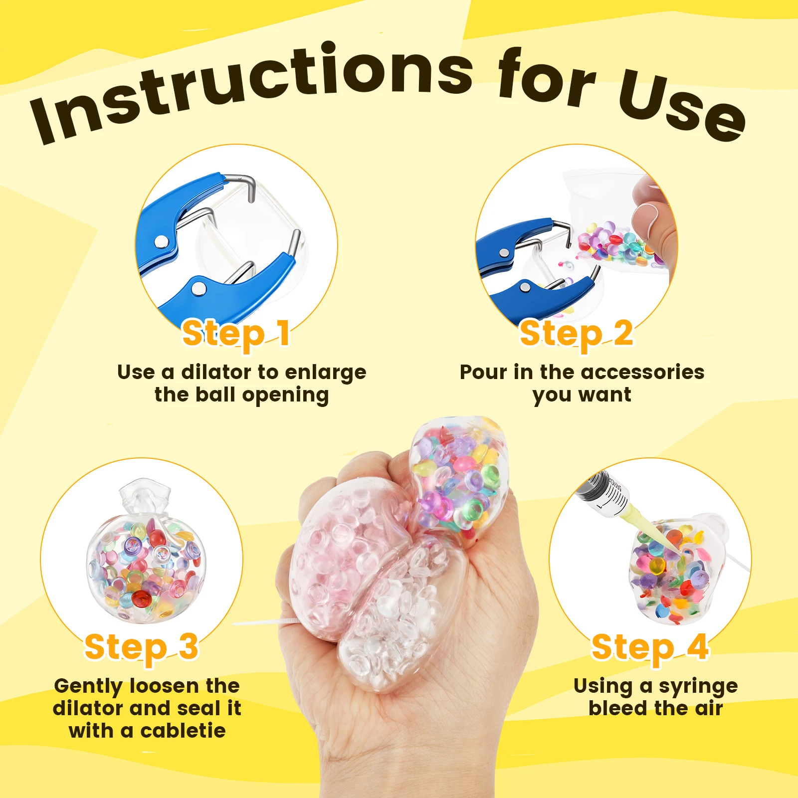 DIY Vakuum-Quetschball Stressabbau-Set Blanko-Ballhüllen mit Deckeln Füllzubehör Schaumstoffperlen Glitzer Langsam Zurückfedernde Spielzeuge – Detail 2