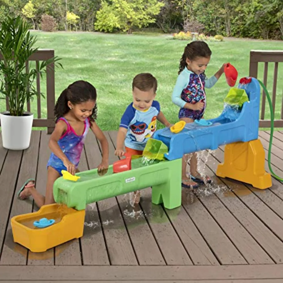 Outdoor water play table for toddlers and kids aged 1.56, multi-level rushing river falls design, expandable splash table, incl
