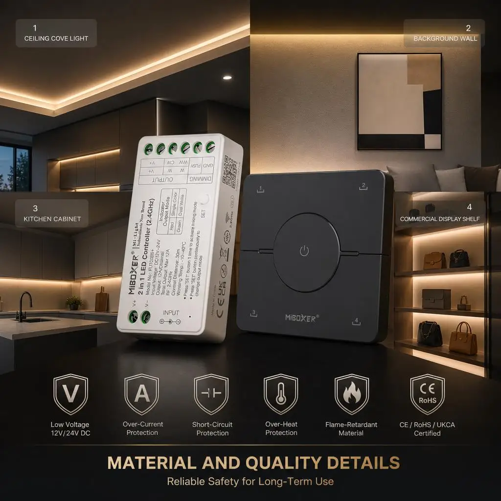 MiBoxer FUT035S+ K0 K0S DC12-24V 2.4GHzRF 2in1 Dual/Single White COB Smart PWM LED Strip Light Dimmer Controller