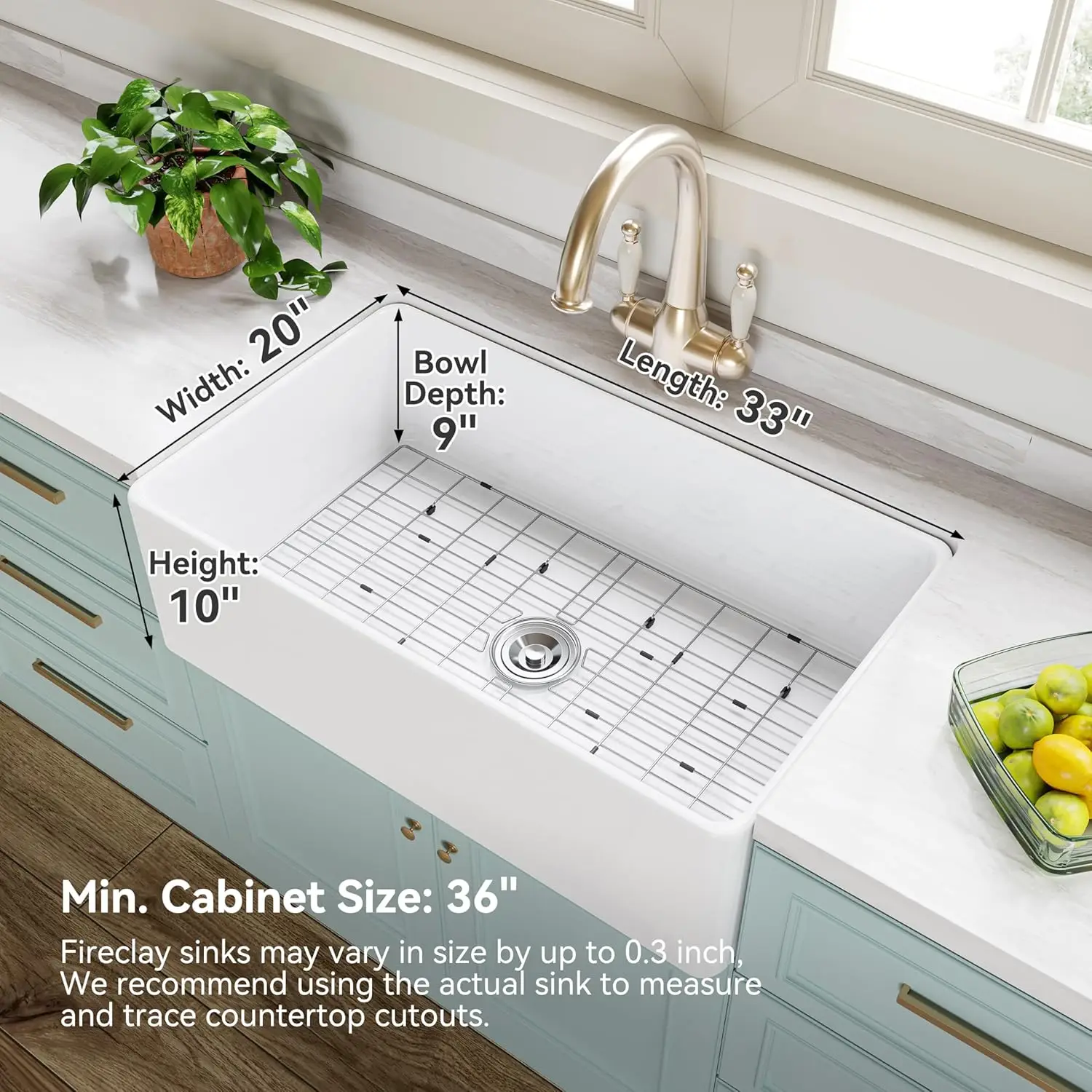 33 Inch Farmhouse Kitchen Sink, Apron Front Single Bowl Sink, Ceramic Porcelain Fireclay Sink for kitchen