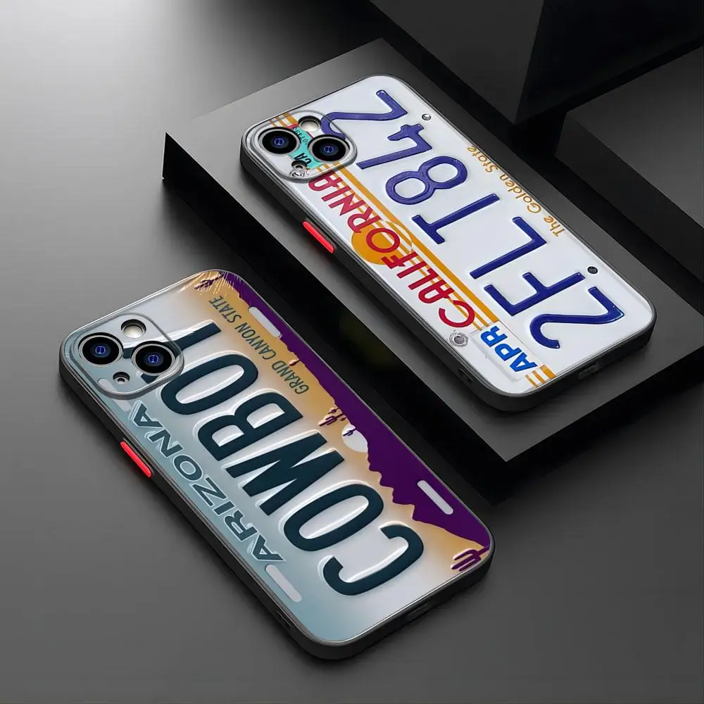 Retro License Plate Number Phone Case For IPhone 15 Pro Max 16 Pro 13 14 Plus 11 12 Mini Xs X Xr Se Matte Translucent Back Cover