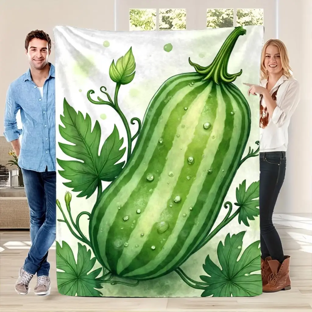 Green vegetables cucumbers Flannel printed blanket suitable for all seasons suitable for living room office sofa and travel