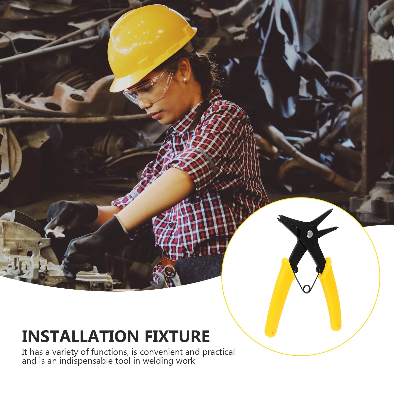 

1pc Two-In-One Circlip Plier Premium Steel Spring Installation Removal Tool Yellow Anti-Slip Handle For Motorcycle Truck