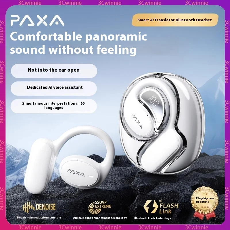 Paxa Intelligent Ai Bluetooth Earphones Simultaneous Interpretation In 60 Languages Ear Mounted Bluetooth 5.3 Customizable 