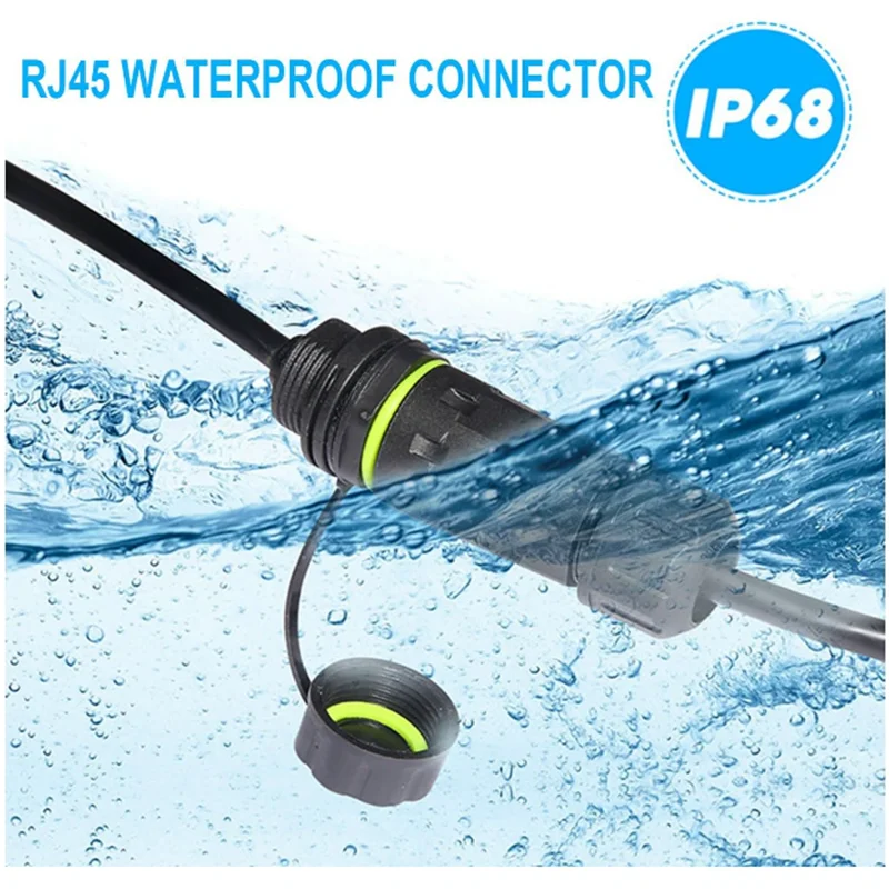 RJ45 Panel Mount Waterproof Connector IP68 Cable Connector with Wire, Male to Female, with Shielding Cable Coupler-CAT6-M20