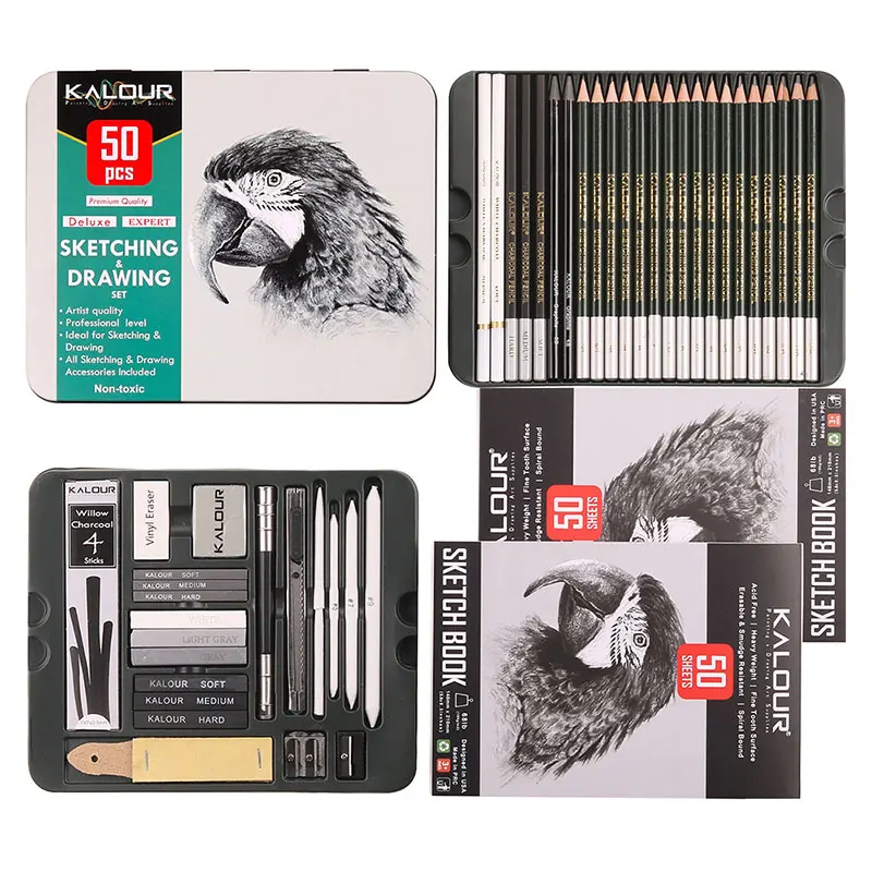 52Pcs Set Art Kits Sketching Drawing Pencil Charcoal Graphite Stick Accessories Complete Graphing Series For Artist Kids Gift