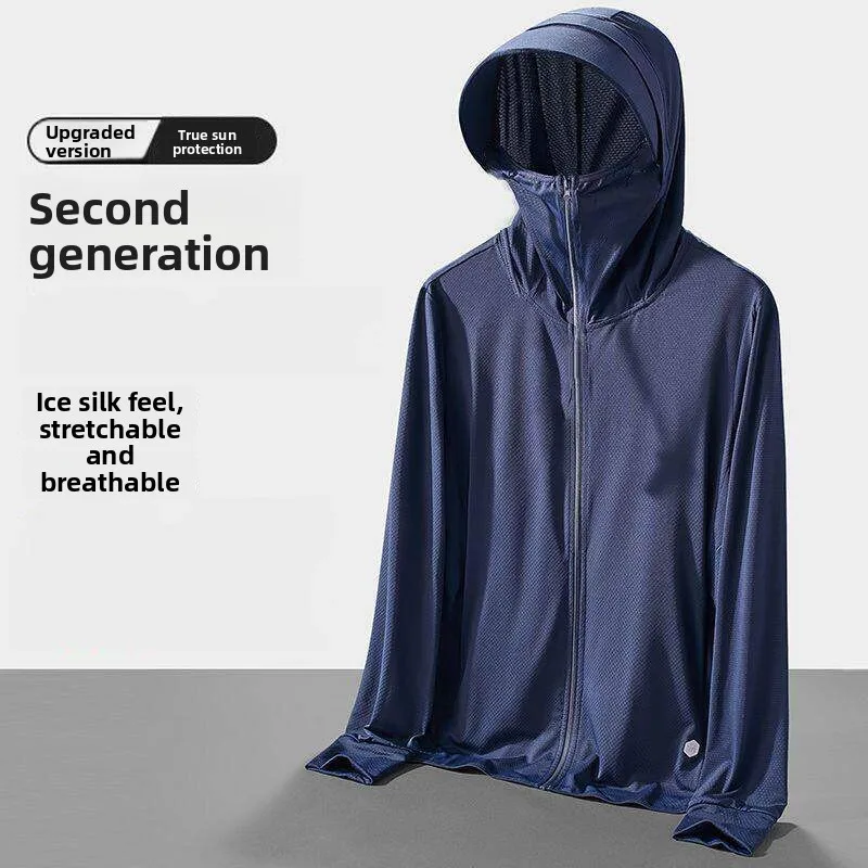 

Summer Ice Silk Mesh Men's Ultra-Thin Hooded Sportswear Loose Fit Sun Protection Clothing Trendy Fashionable Polyester Fiber