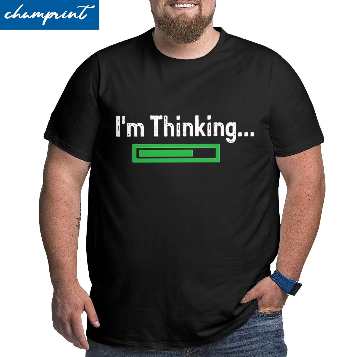 Men I\'m Thinking Loading Bar IT Programmer T Shirt Cotton Clothes Casual Crewneck Big Tall Tee Shirt Large 4XL 5XL 6XL T-Shirts