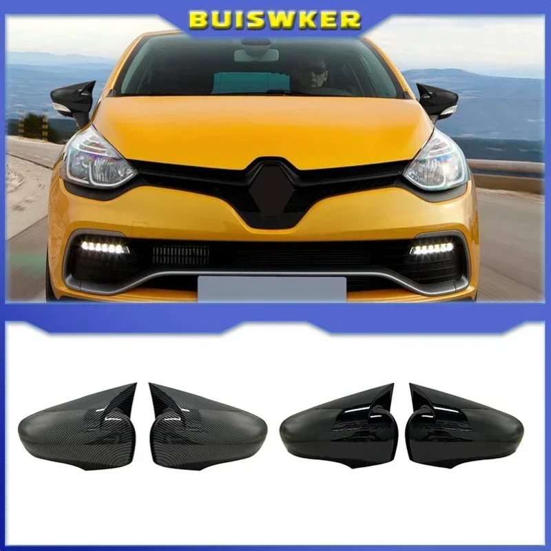 

Glossy Black/Carbon Look Car Side Door Rearview Mirror Cover Cap For Renault Clio 4 Mk4 / Zoe / Captur 2012-2019 Mirror Case