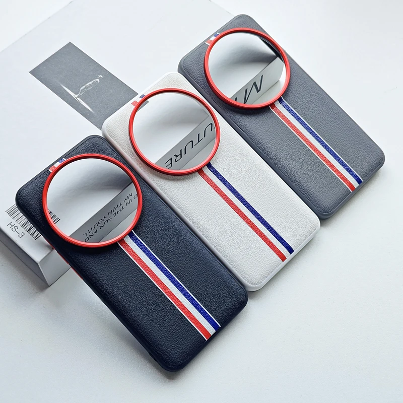 For Xiaomi 15 14 13 Ultra Case Luxury Tricolor stripe PU Leather +TPU Edge Lens Camera Protection Cover for Xiaomi Mi 15 Ultra