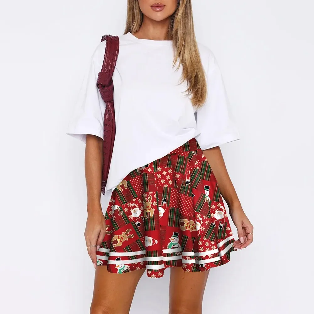 Christmas Plaid Printed Pleated Skirt 2024 Autumn Winter High Waist Cheerleading A-line Short Skirt Party Club Streetwear