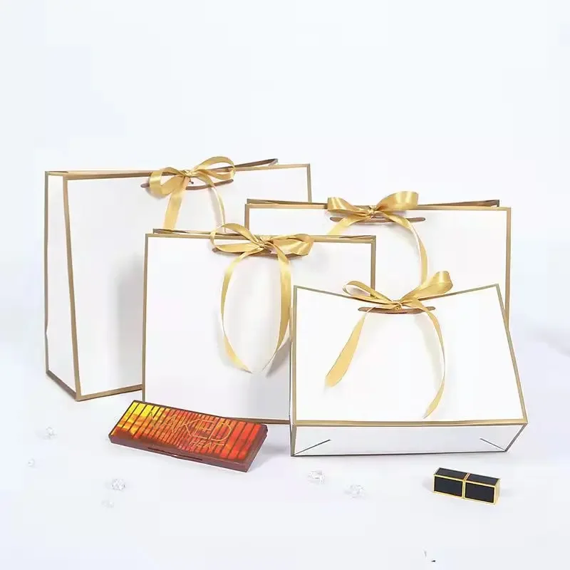 

10pcs Large Present Box For Pajamas Clothes Books Packaging Gold Handle Paper Box Bags Kraft Paper Gift Bag With Handles