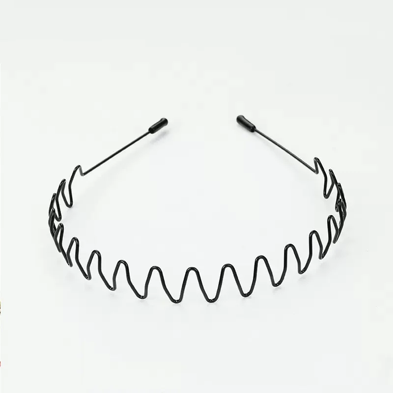 Bandeau Cheveux Métallique Tendance pour Hommes et Femmes, Unisexe, Noir Ondulé, Serre-tête Sportif,
