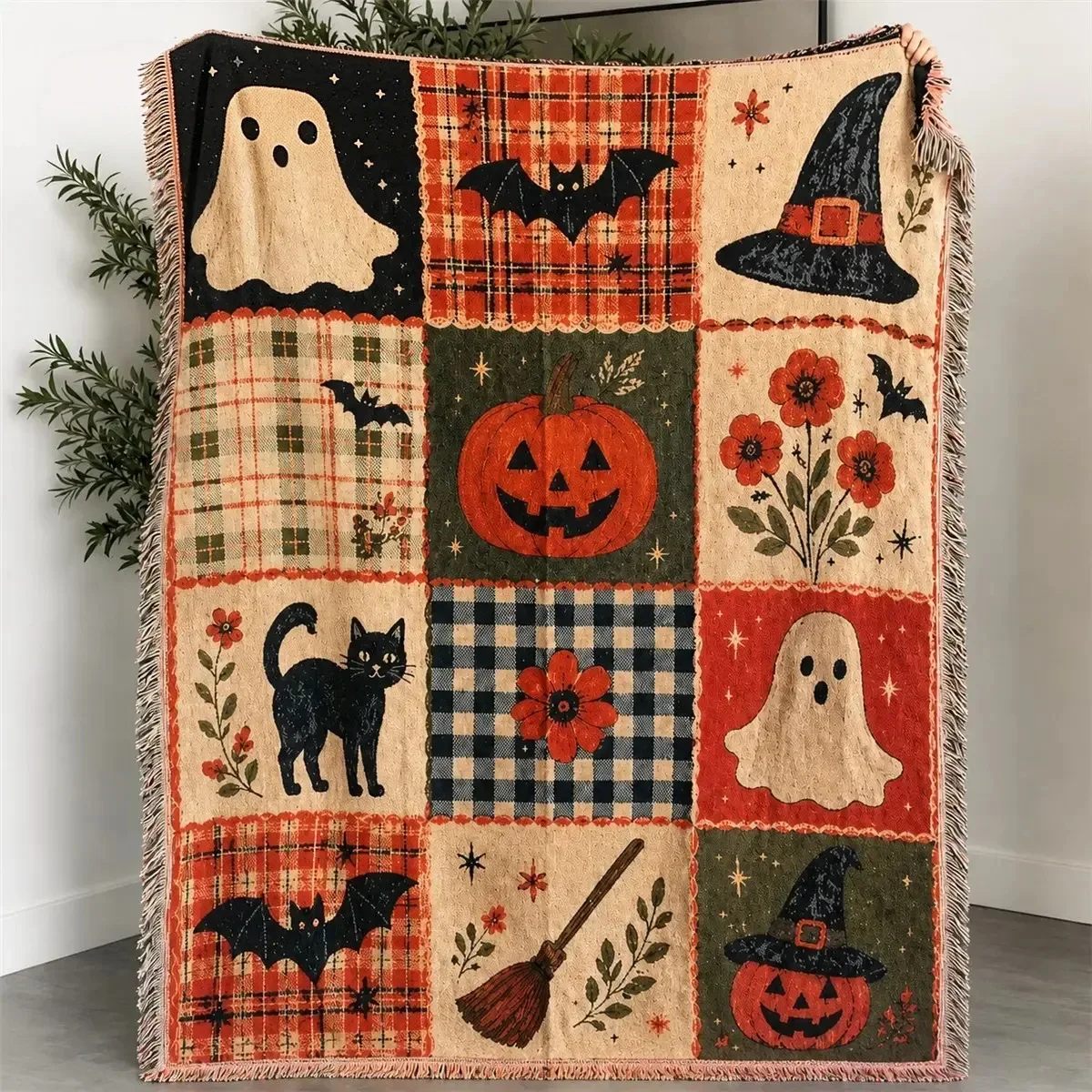Custom Cartoon Pumpkin Blanket with Ghost Patterns for Halloween, Suitable for Naps, Sofas and Outdoor Use