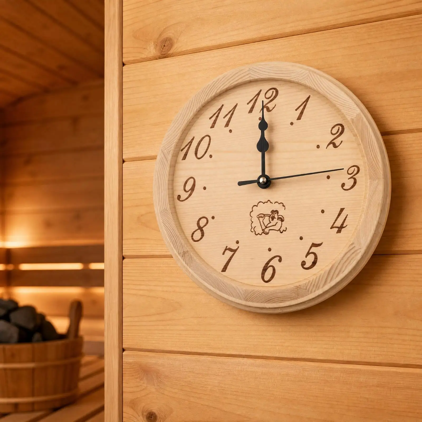 Wood Sauna Timer Clock for Spa Wall Hanging Analog Timepiece with Clear Numerals and Dot Markers
