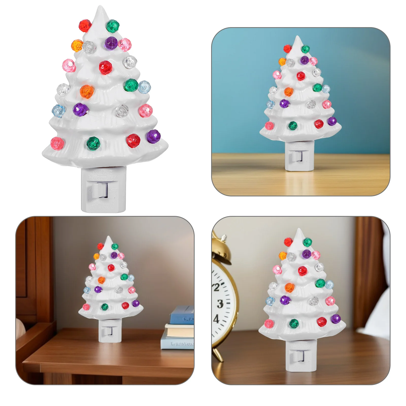 

360° Rotating Plug Christmas Tree Night Light Resin Led Holiday Decor Soft Glow Waterproof Bathroom Bedroom Kitchen Wall Light
