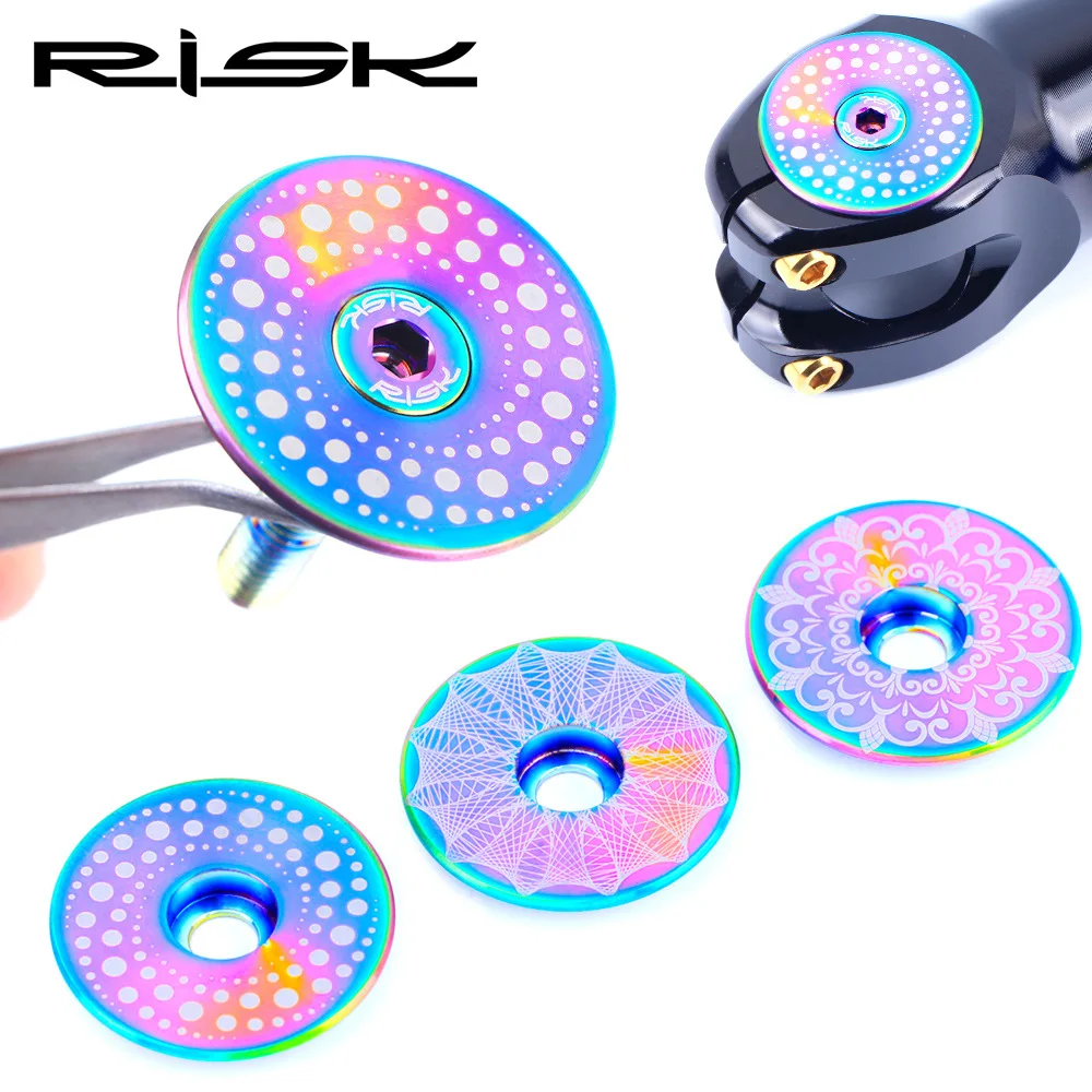 RISK RT103 Lightweight Titanium Alloy Bicycle Headset Cap + M6x30mm Bike Headset Stem Bolt Headset Screw 3 Colors Bicycle Parts