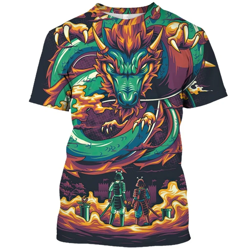 1 Piece Custom Your Picture Short-sleeved T-shirt, round neck, printed with a 3D Oriental dragon graphic pattern, Harajuku style