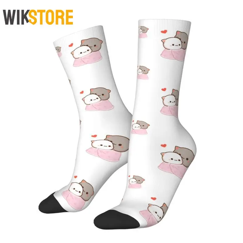 Peach e Goma Mochi Cat Cuddling Dress Socks para homens e mulheres, novidade respirável Crew Sock, moda