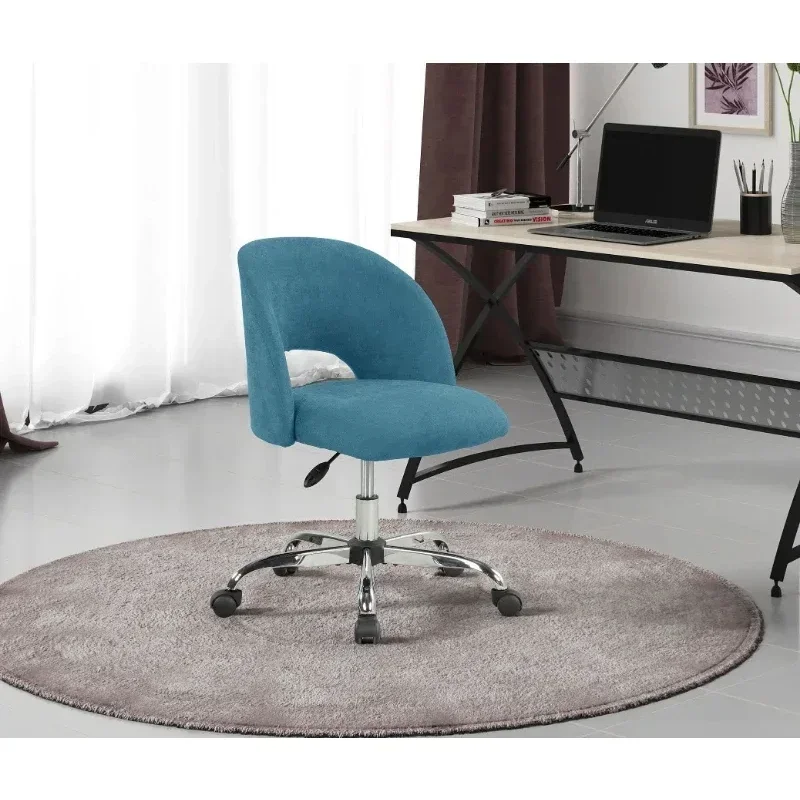 Fabric Upholstered Open Back Office Chair with Casters, Teal for Teens and Adults