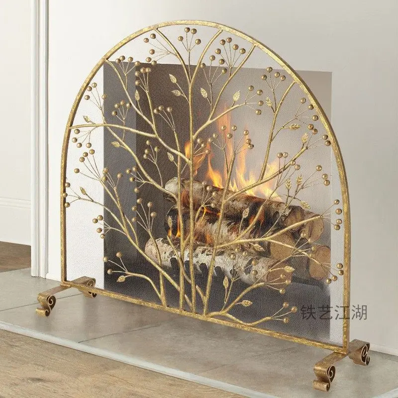 Fireplace screen creative European style wrought iron mantel guardrail fireplace door tree cover partition